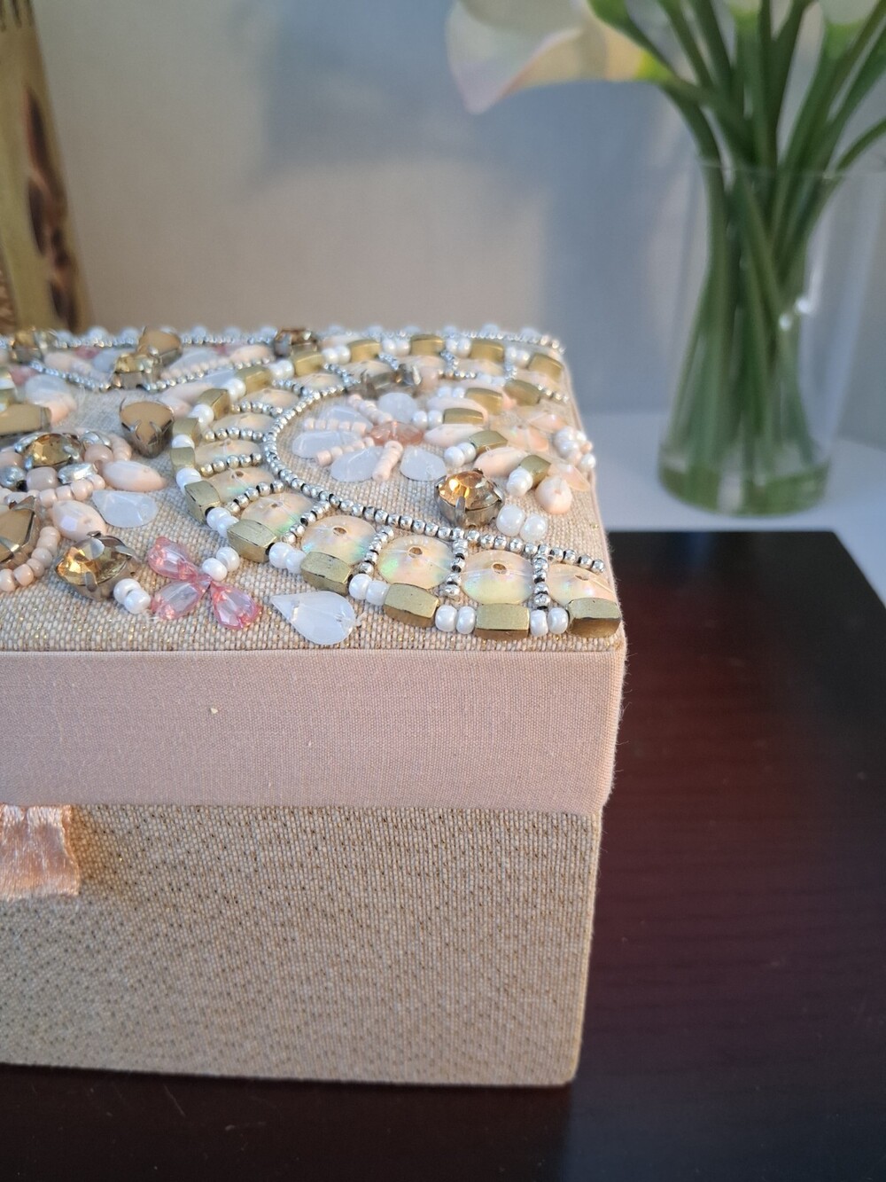 VTG Pier 1 Bejeweled Pink Keepsake Box - Multi Level, Retired, Pinky Taupe - Picture 6 of 16